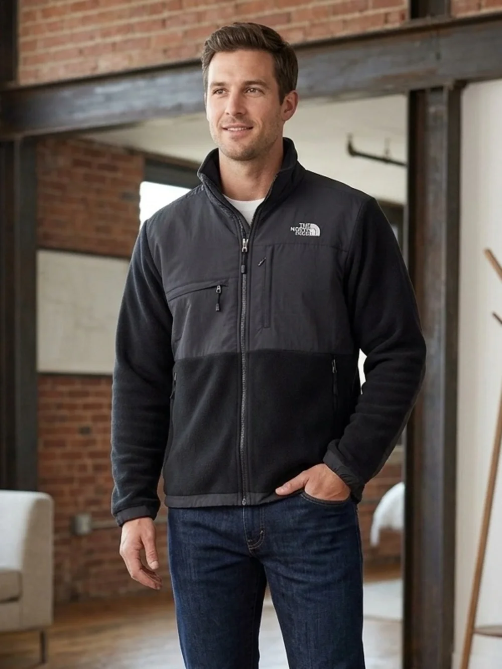 The North Face Polartec Black & Charcoal Lightweight Fleece Jacket Size L